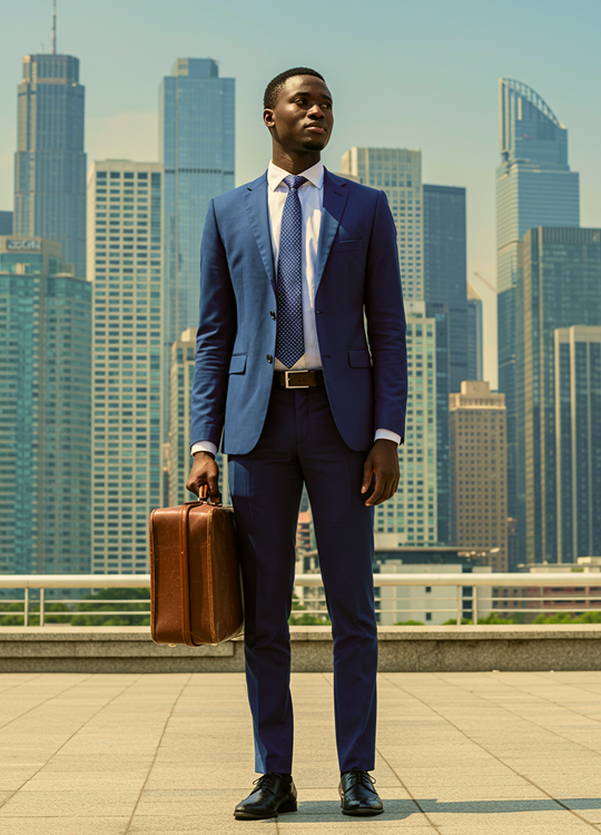 Professional businessman with city skyline